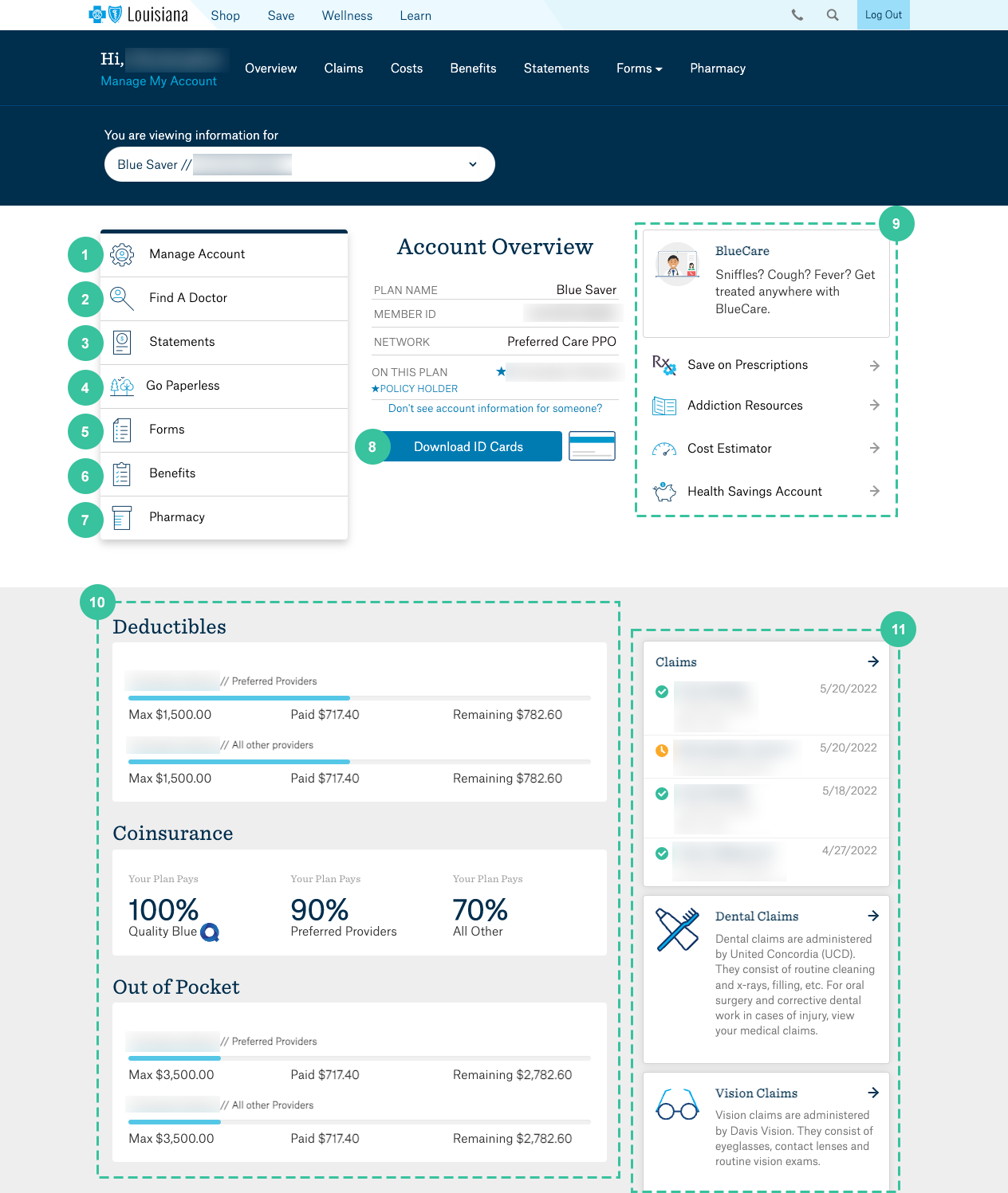 Display of member portal items