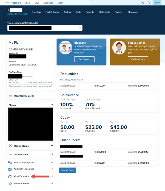 My Account dashboard page screen