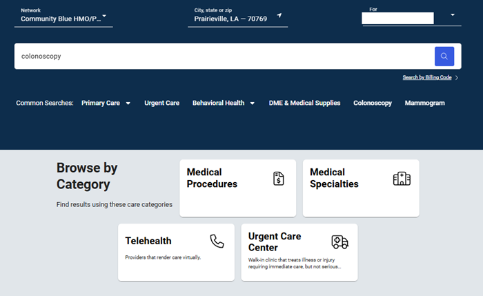 Find a Doctor search screen