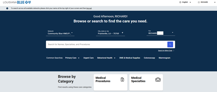 Find a Doctor screen